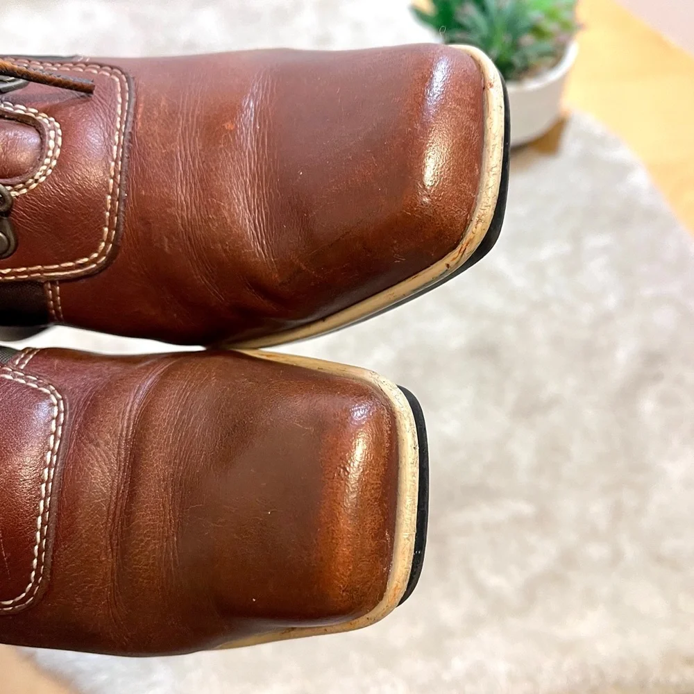 *๐HP ๐ Timberland | Brown Leather Square Toe Lace-Up Wedge Boots Size 6.5 - Picture 8 of 10